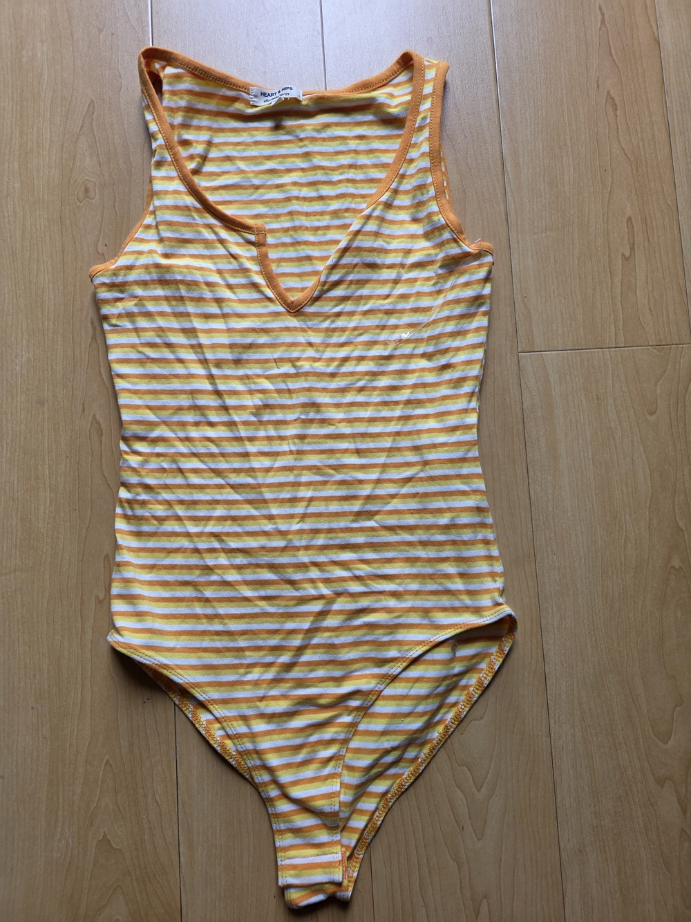 Striped Yellow & White V-Neck Bodysuit